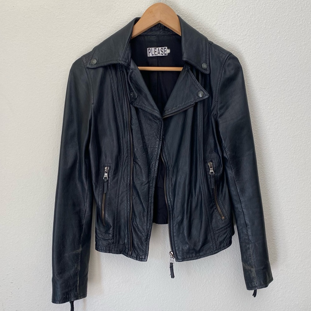 PLEASE vintage Italian black leather biker jacket AMAZING